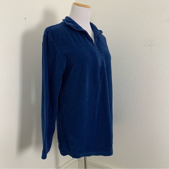 Vintage Ribbed Velour Blue 3/4 Zip Long Sleeve Shirt Sz S Mock Neck - Picture 13 of 17